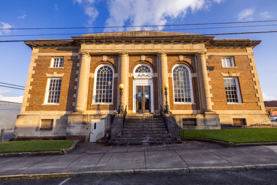 Outside view of the Old Post Office at golden hour