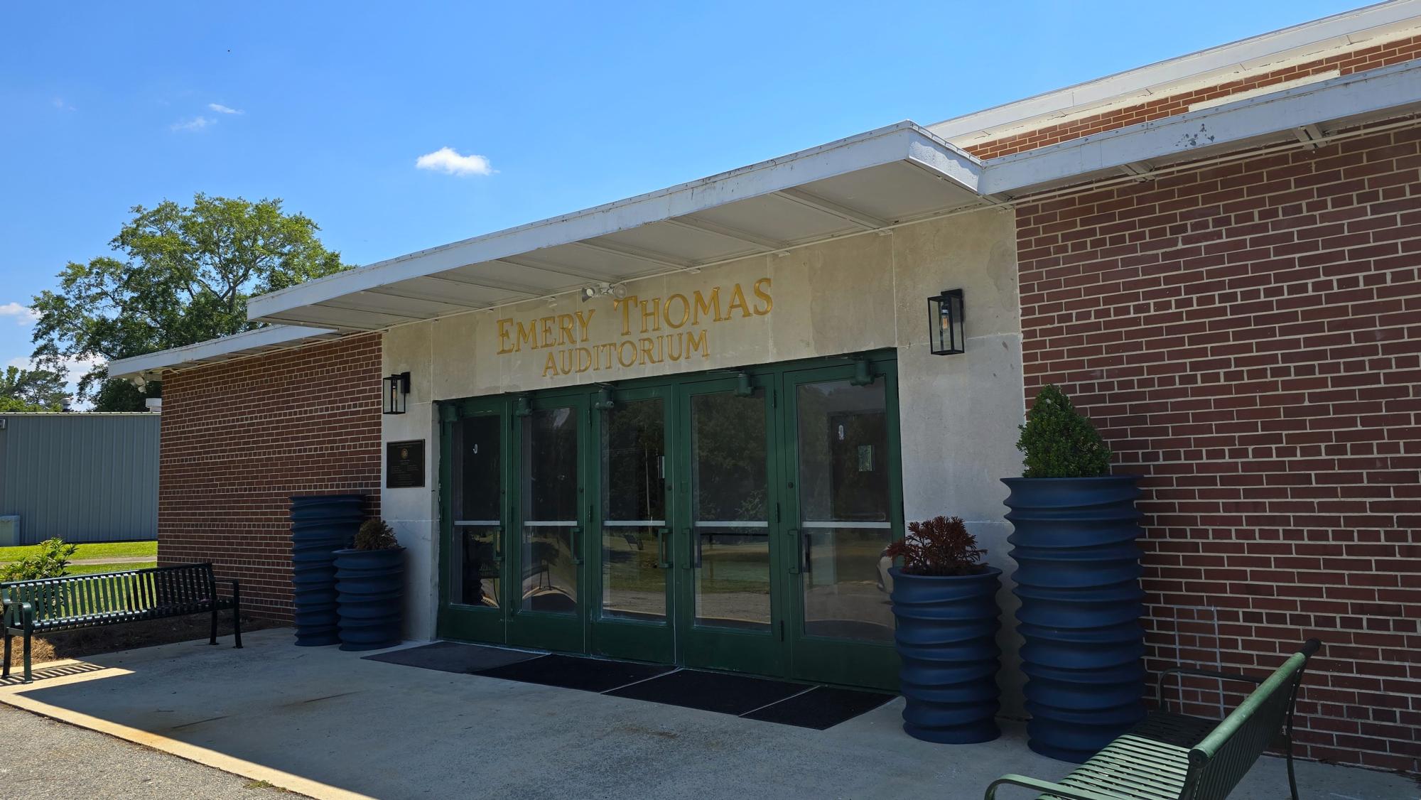 Exterior view of Emery Thomas Auditorium.