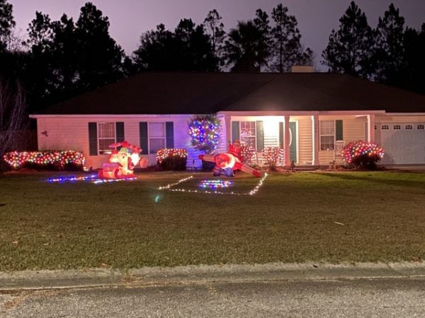 Two light landing strips for Santa and Snoopy Cruising for Christmas Lights