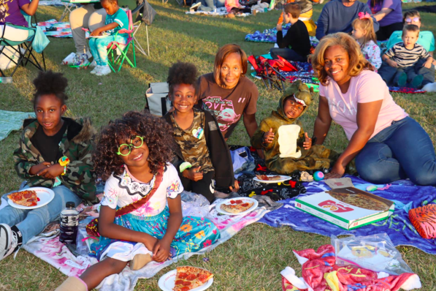 Family waits to watch the Movie on the Lawn at Fairview Park|Saturday October 22