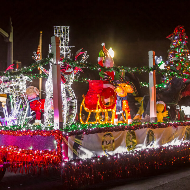 float lit with Christmas lights at Dublin Christmas parade