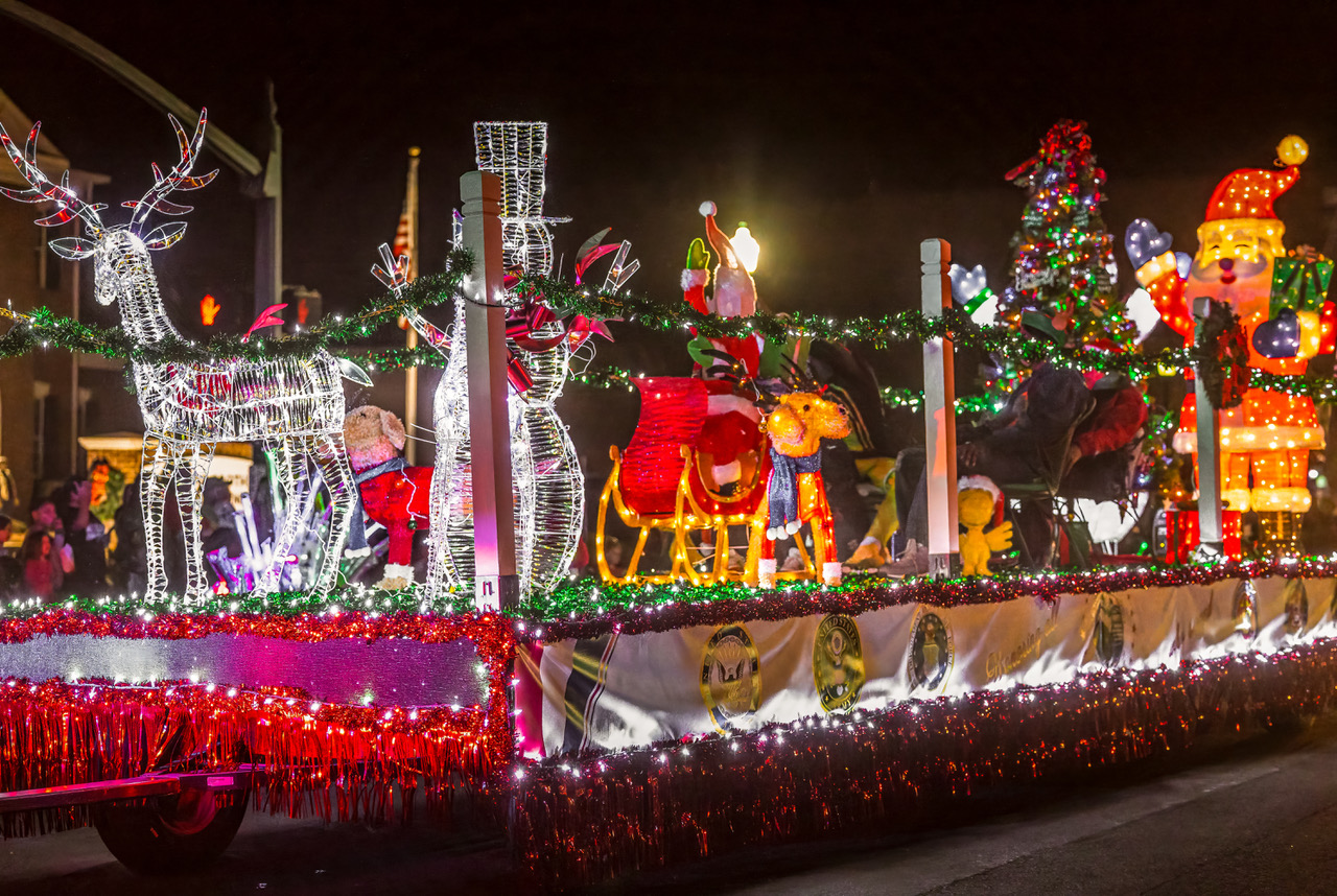 float lit with Christmas lights at Dublin Christmas parade