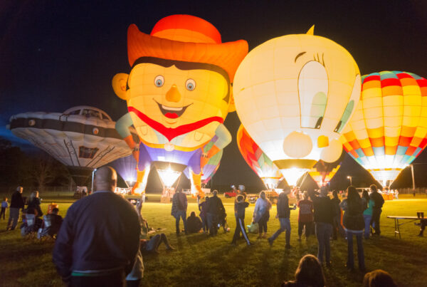 Hot air balloons aglow at the Irish Balloon Festival and Glow