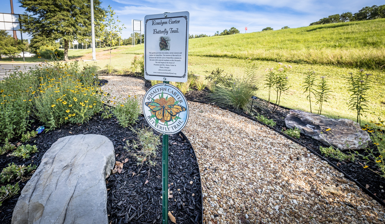 A pollinator garden sign on the property of the Dublin Visitors Center.