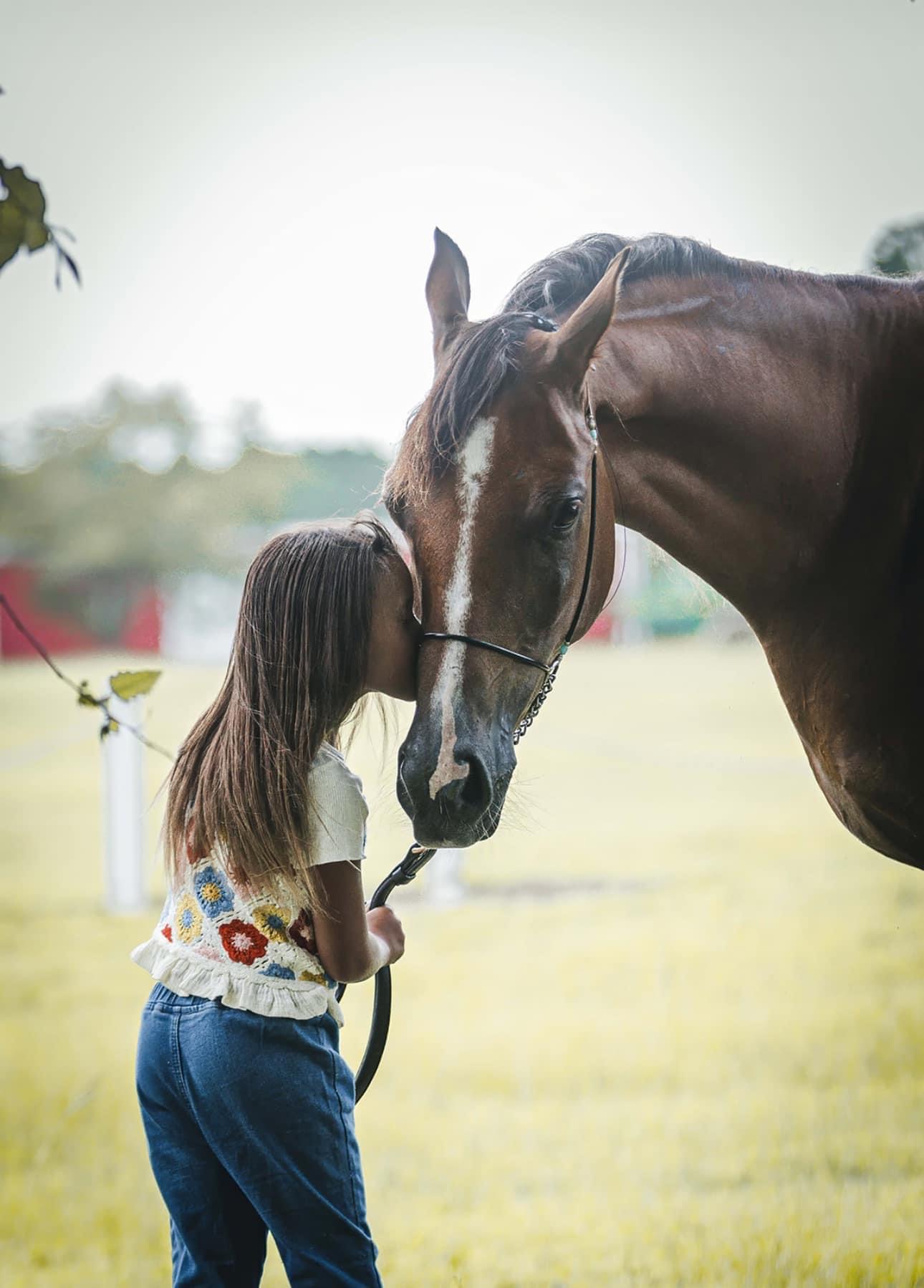 Little girl kisses horse on the cheek at Legacy Stables