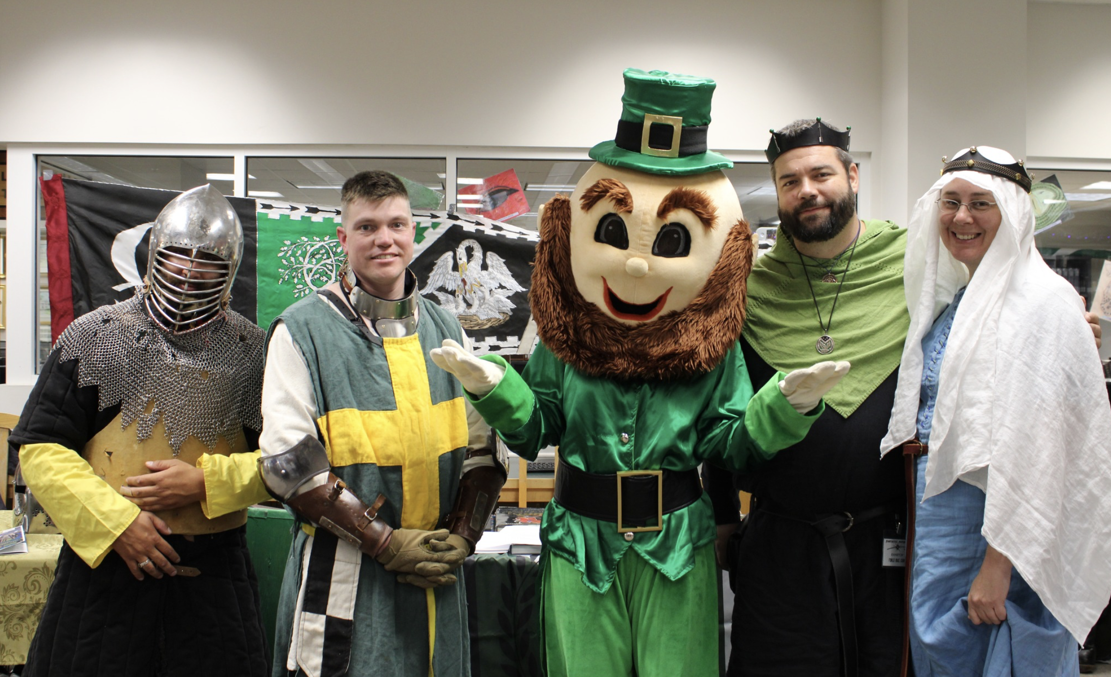 Lucky poses with medieval performers at Fantastic Futures Dublin FanCon