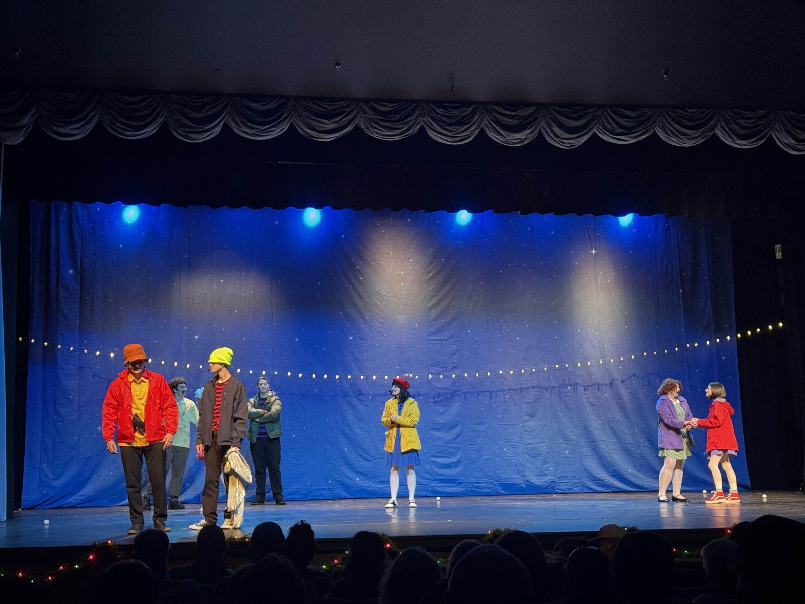Photo of performers in the Dublin Community Theatre performing on stage at Theatre Dublin.