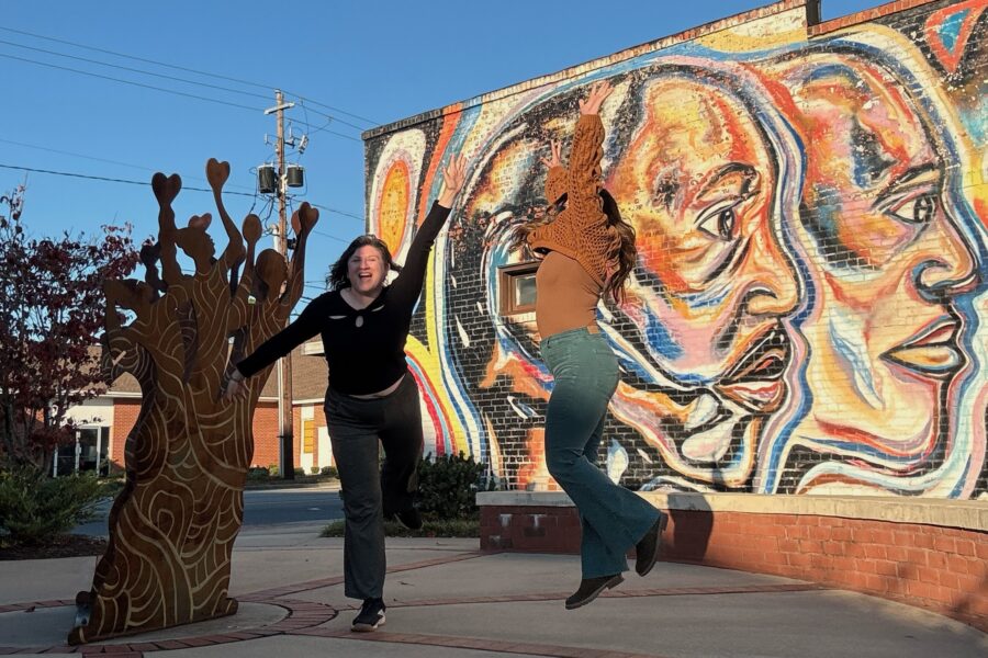 Miriam and Arilyn test out the selfie station at MLK Monument Park