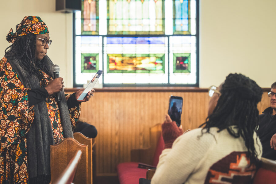 People the pews of the First African Baptist Church participating in the reader's theatre during the One Day: Dublin's Civil Rights Experience.