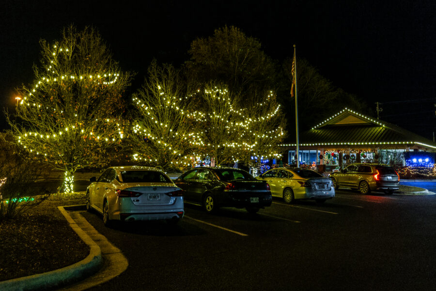 Dublin Visitors Center decorated in sparkling Christmas light during the Holly Jolly Welcome!